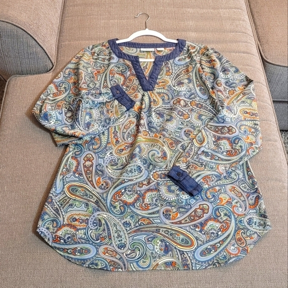 Liz Claiborne Casual Southwestern Boho Abstract Top Tunic Size Medium - Picture 1 of 4
